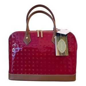 Arcadia Glossy Red and Brown Satchel